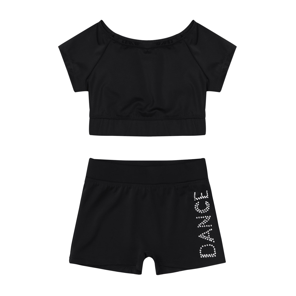 Tiaobug tytöt musta lyhythihainen tankini crop top shortsit setti lasten baletti tanssi urheilu kuntoilu voimistelu puvut lasten tanssivaatteet: S