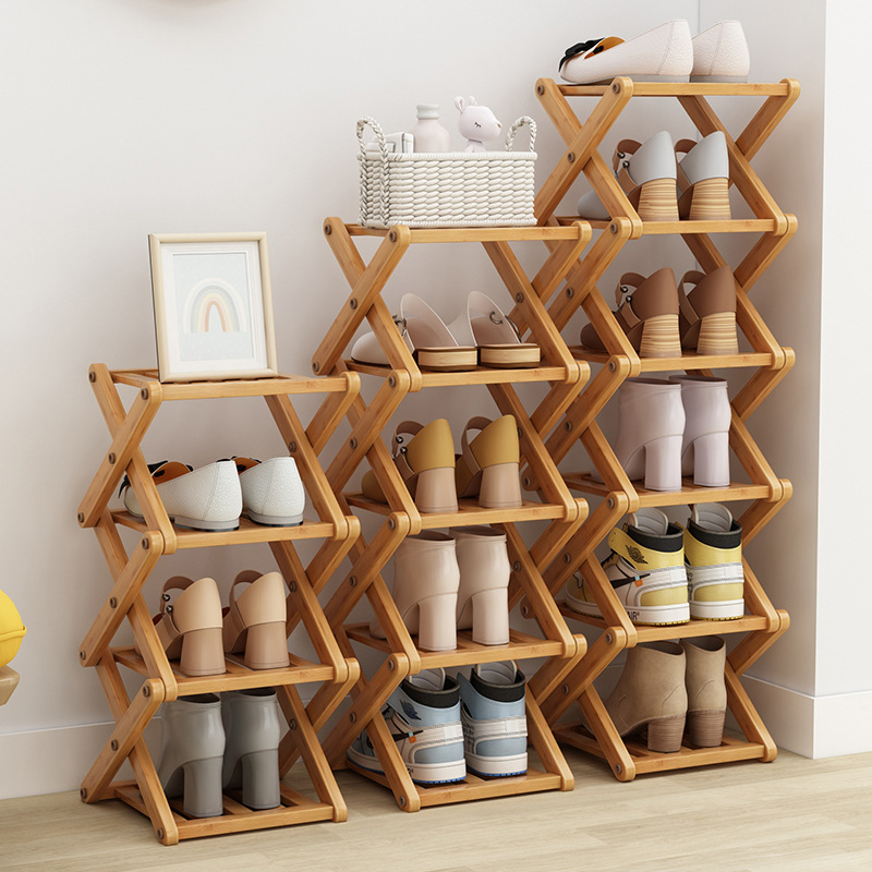 Eenvoudige Bamboe Installatie-Gratis Schoenenrek 2-6 Tier Huishoudelijke Multifunctionele Opslag Rack Woonkamer Slaapkamer Schoenenplank