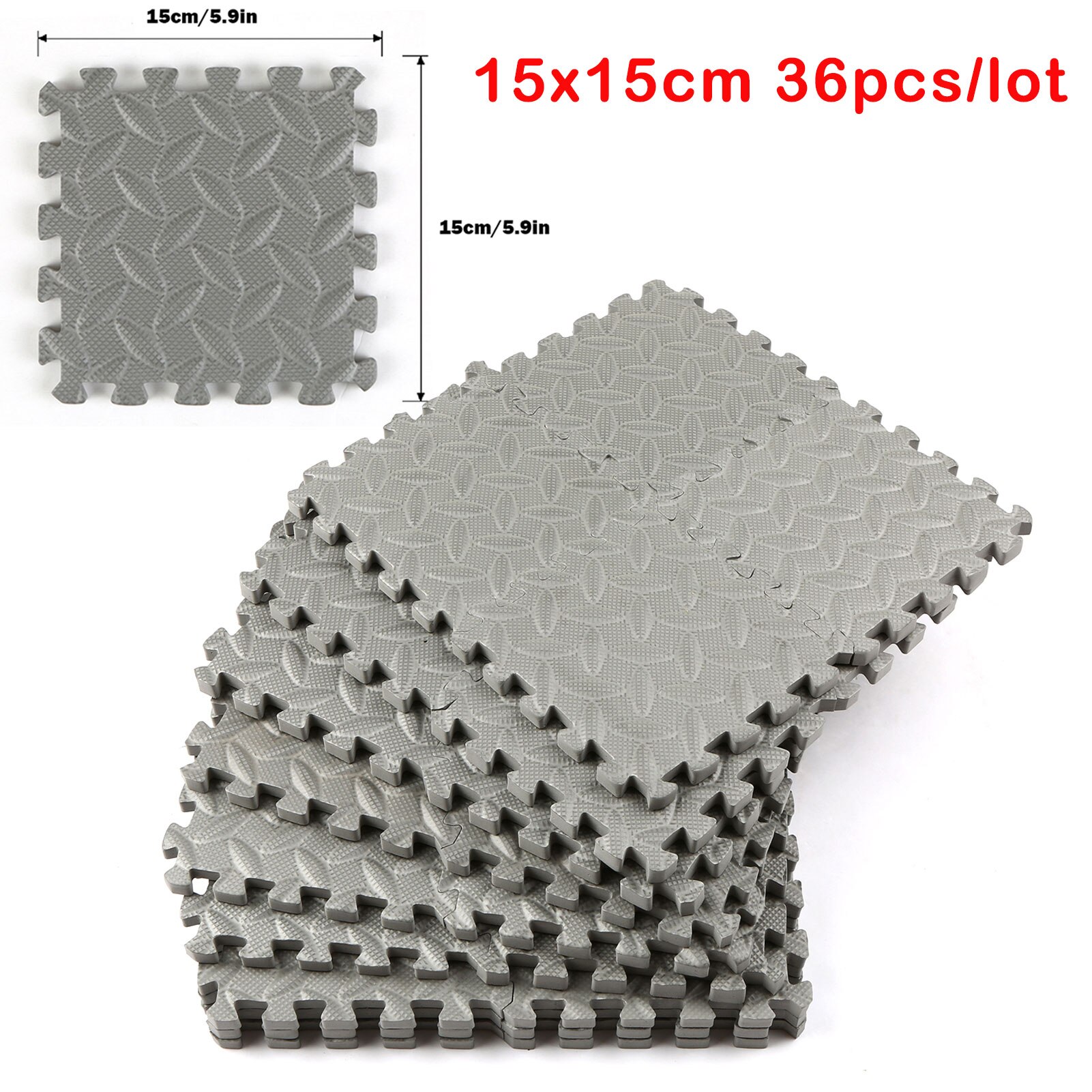 Alfombrillas de goma EVA de grano para suelo de gimnasio, esteras de empalme, alfombras de retazos, amortiguación gruesa de salones de fitness, 30x30 cm, 12 unidades: 15x15x1cm 36pcs