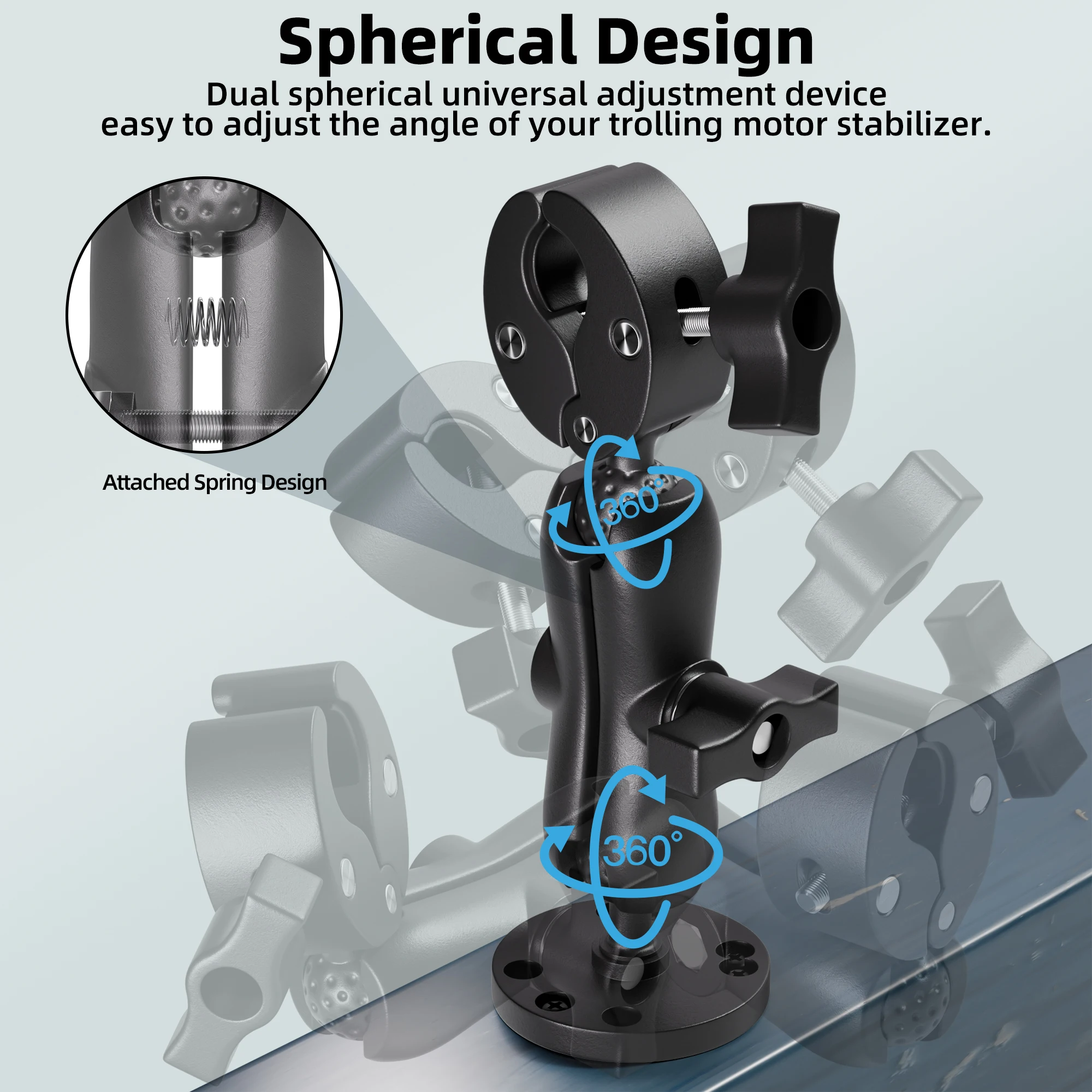 Trolling Motor Support Stabilizer Mount Tough Claw Aluminum Alloy 1" Ball Heavy Duty Trolling Motor Stabilizer Mount Clamp