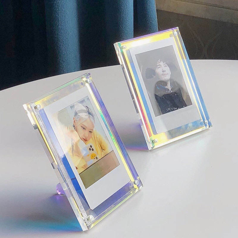 Akryl stark magnetisk dubbelsidig 3 tums polaroid fotoram genomskinlig reklamdisplay stativ etikettpapper