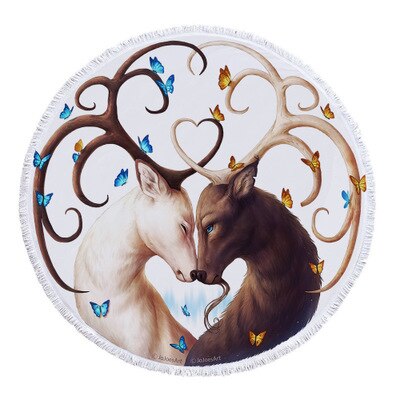 Handgetekende hd-dieren, wolf, leeuw, patroon, strandlaken, ronde kwastjes, microvezel yogamat, badhanddoek, picknickkleed, mat: 3