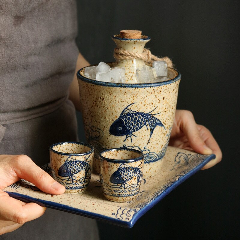 Sake japonés Baijiu, licor, copa de vino doméstica, olla fría de cerámica, copa de vino tradicional.