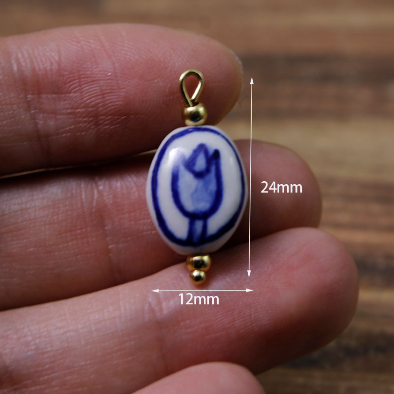 2Pcs/Lot Painted Handmade Ceramic Tulip/Tropical Fish Pendant Beads/Animal Charms/Steel Eye Pin DIY Necklace Earring Accessories: SILVER PLATED