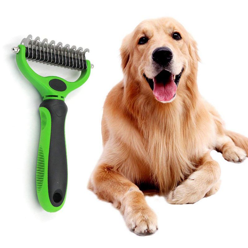 Pet Dematting Comb with Dual Sided Rake for Dogs and Cats of Gently Removes Loose Undercoat Mats Tangles and Knots Comfortable M
