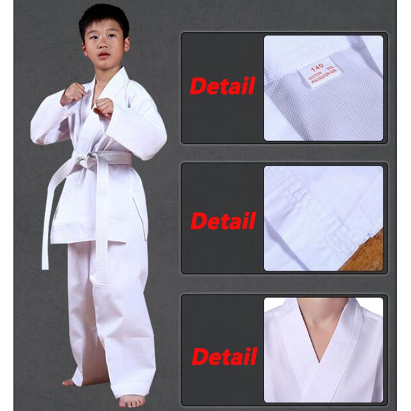 Conjuntos de uniformes blancos de Karate con cinturón Judo Dobok para Taekwondo para niños y adultos ropa de entrenamiento para principiantes