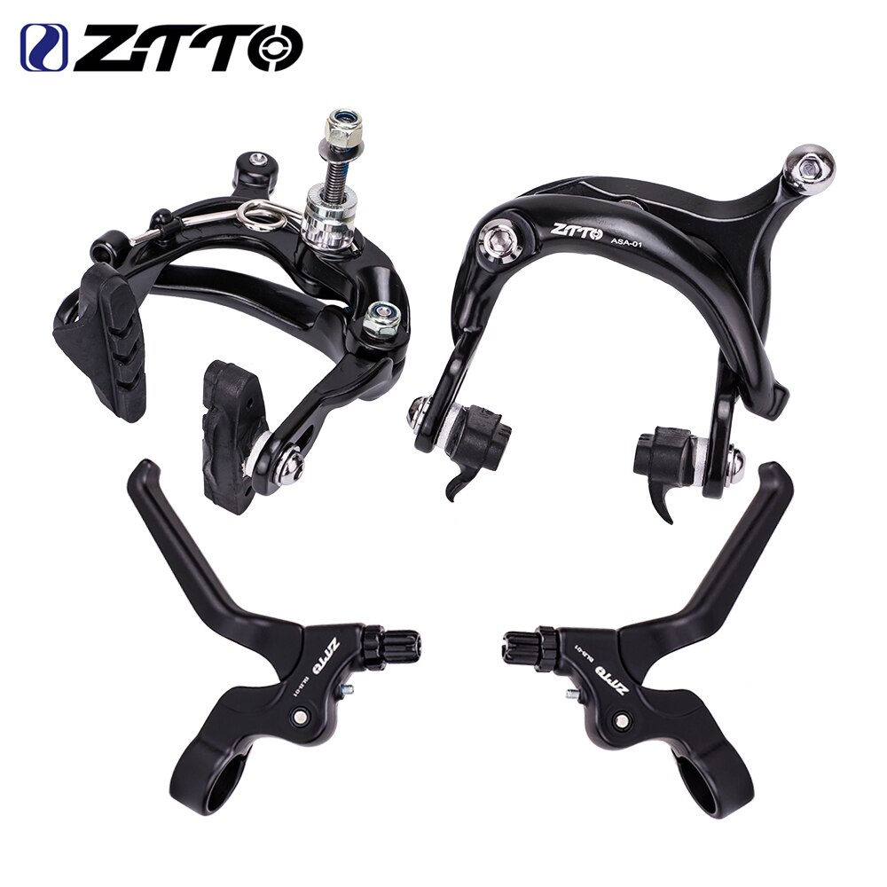 ZTTO Bicycle Brake Caliper Brake Lever Set Line Pulling For Folding Bike Aluminum Alloy C Brake Shoes Brake Lever Kit: Yellow