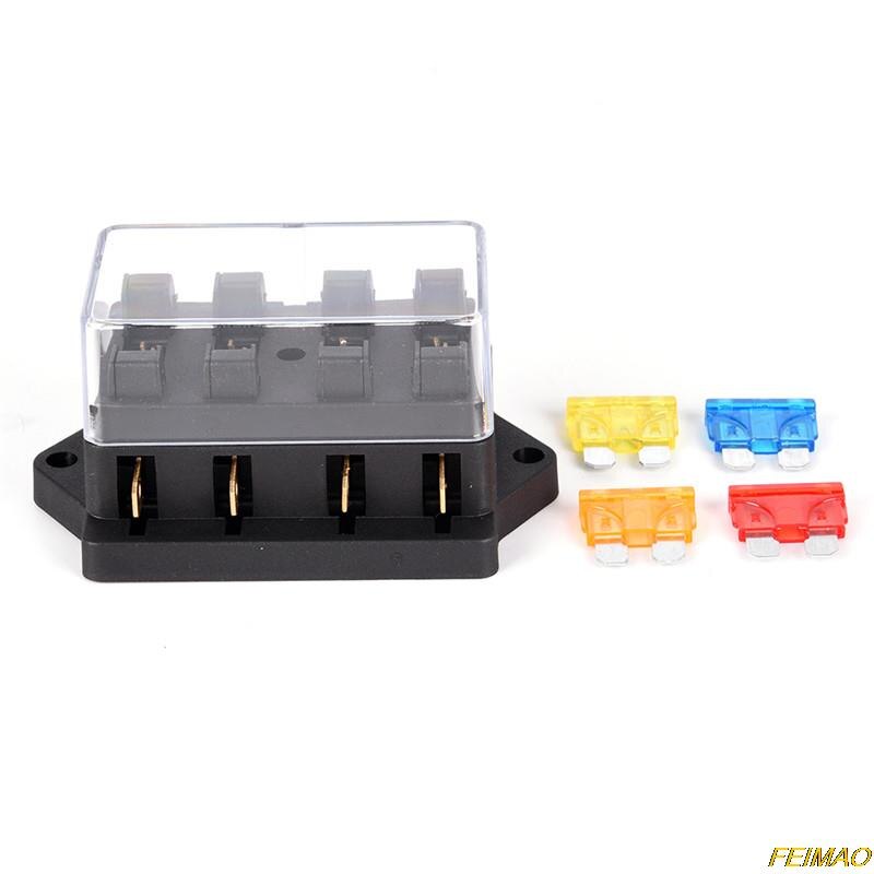 1pc Car 4 Way Circuit Standard ATO Blade Fuse Box Block Holder Multi-Fuse Boxes 12V/24V+4 Way Fuse
