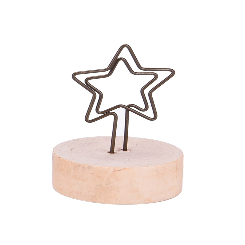 9 styles Wooden Small Clamps Natural Wood Memo Pincer Clips Paper Photo Clip Holder Stand Ornament: Five pointed star