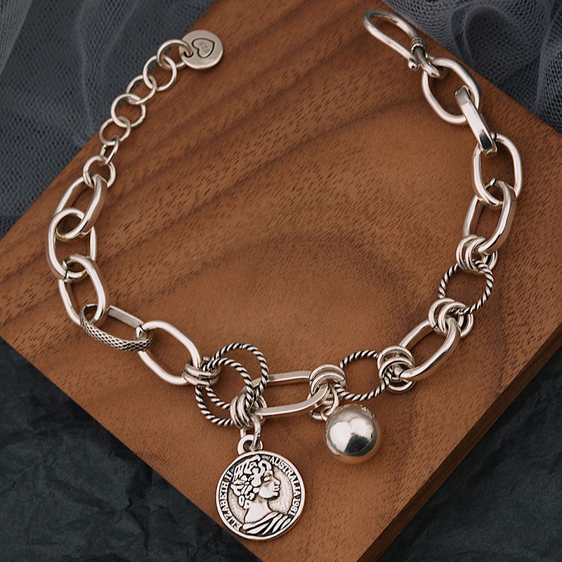 Foxanry Vintage Punk 925 Sterling Zilveren Ketting Brcacelet Voor Vrouwen Zomer Trendy Portret Hanger Handgemaakte Partij Sieraden