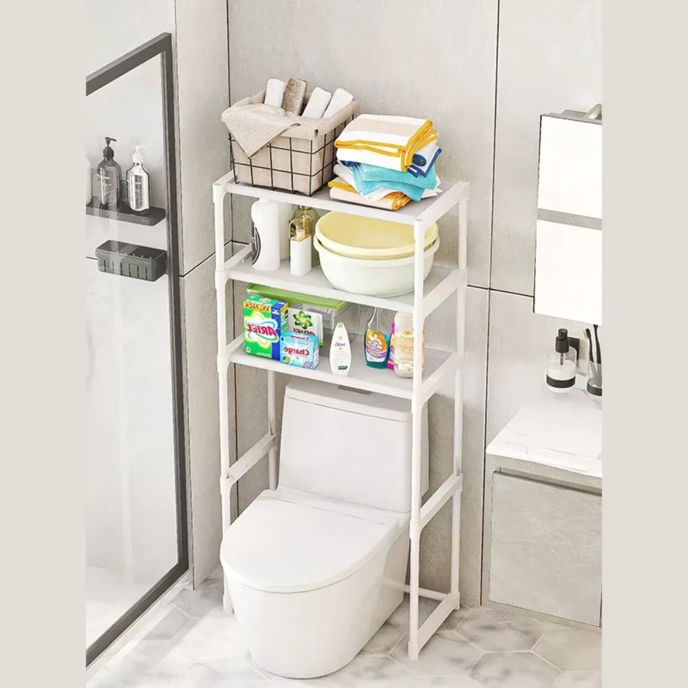 Waschmaschinenregal, mehrschichtiges, perforationsfreies Regal, platzsparend, über der Toilette, Aufbewahrungsregale, bodenstehender Toilettenhalter