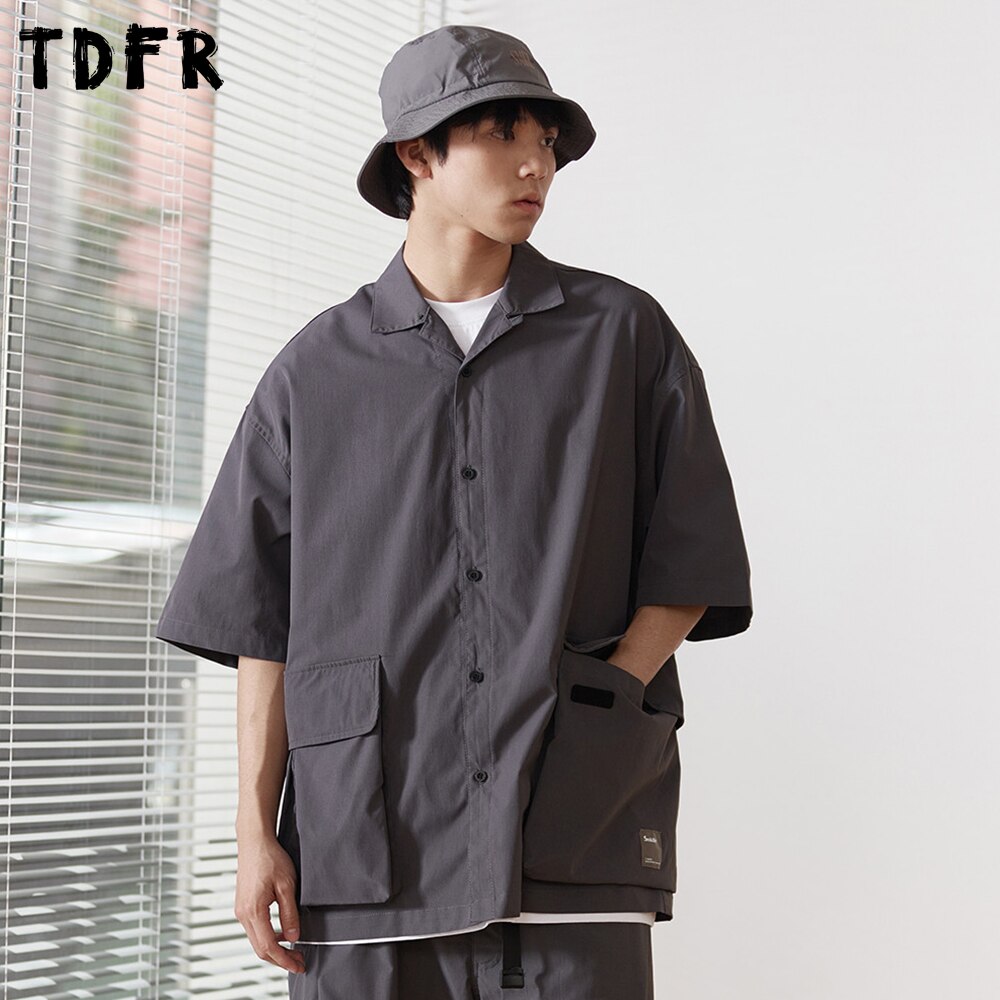 Effen Kleur Korte Mouwen Shirt Heren Safari Stijl Revers Shirts Zomer Amekaji Casual Losse Half Mouwen Mannen