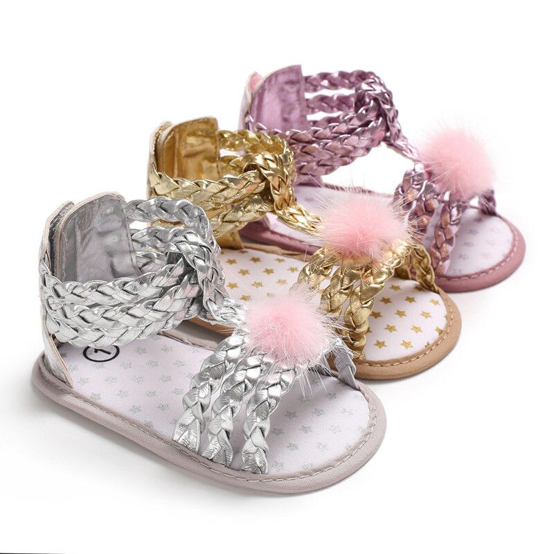 Summer Newborn Baby Sandals Cute Sweet Princess Ball Little Girls Toddler Soft Crib Shoes Sandals Anti-slip Prewalker Clogs