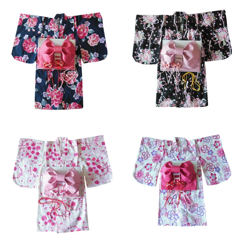 japanese traditional cotton Cosplay Kimono kawaii japan yukata kimono girl flowers kimono dress with obi