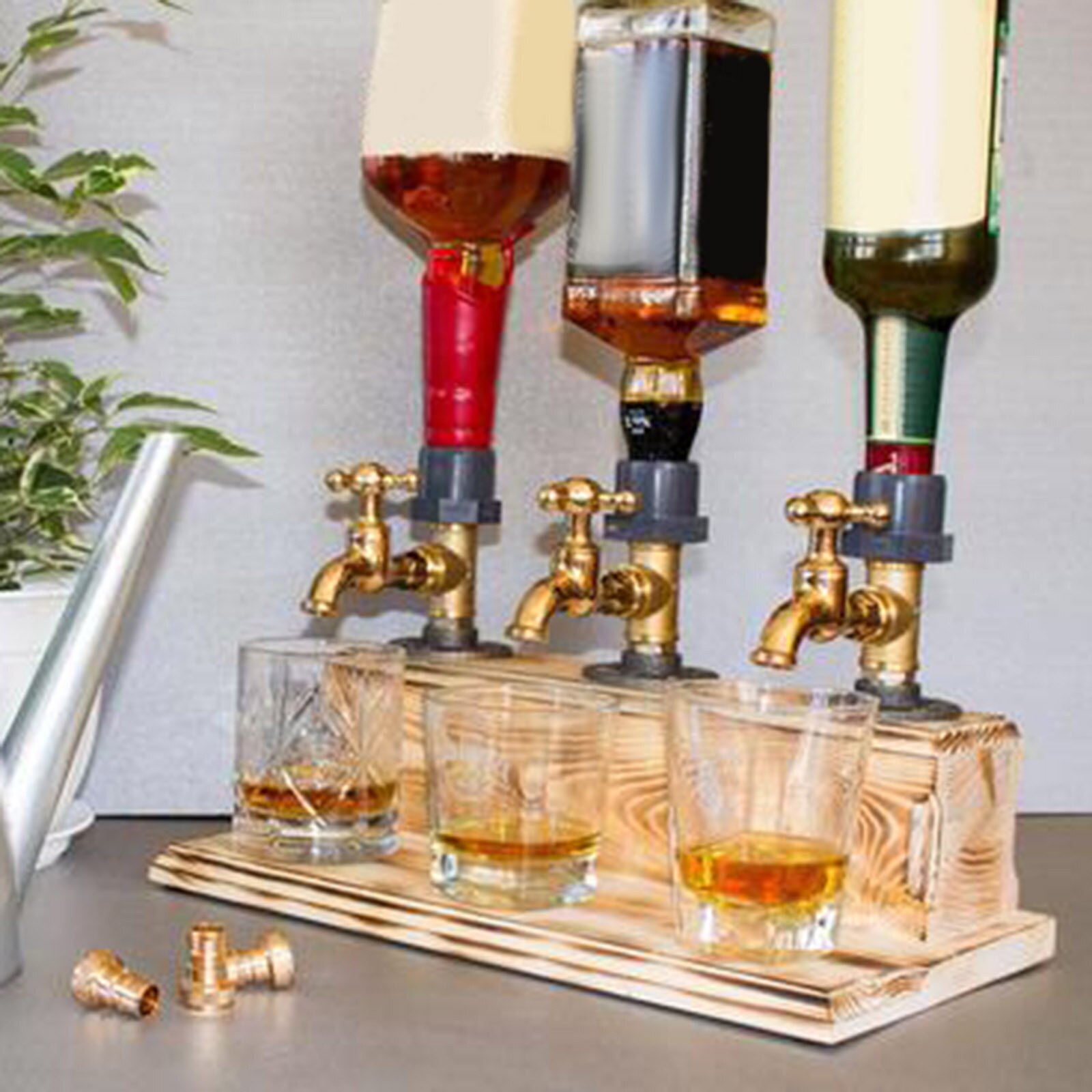 Wine Dispenser Wooden Faucet Holder Wine Whisky Beer Dispenser Rack Liquor Alcohol Wood Dispenser For Father Bar Accessory