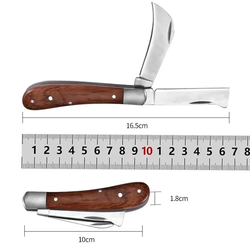 Wooden Handle Folding Grafting Knife Stainless Steel Garden Fruit Tree Grafting Pruning Tools Gardening Grafting Garden Tool: Silver