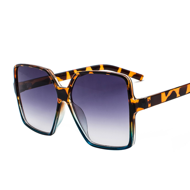 Elbru Oversized Champagne Zonnebril Vrouwen Oceaan Snoep Dames Shades Grote Frame Zonnebril Vrouwelijke UV400 Bescherming: Leopard Blue