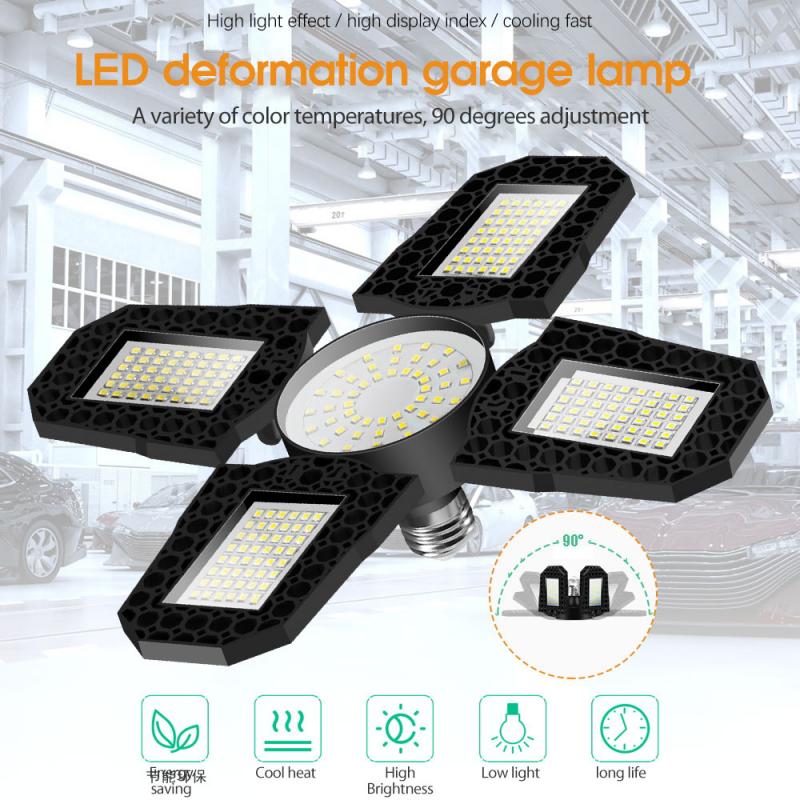 LED Garage Light Deformable Ceiling Light For Home Warehouse Workshop Folding Four-Leaf Deformation Lamp Industrial Lighting