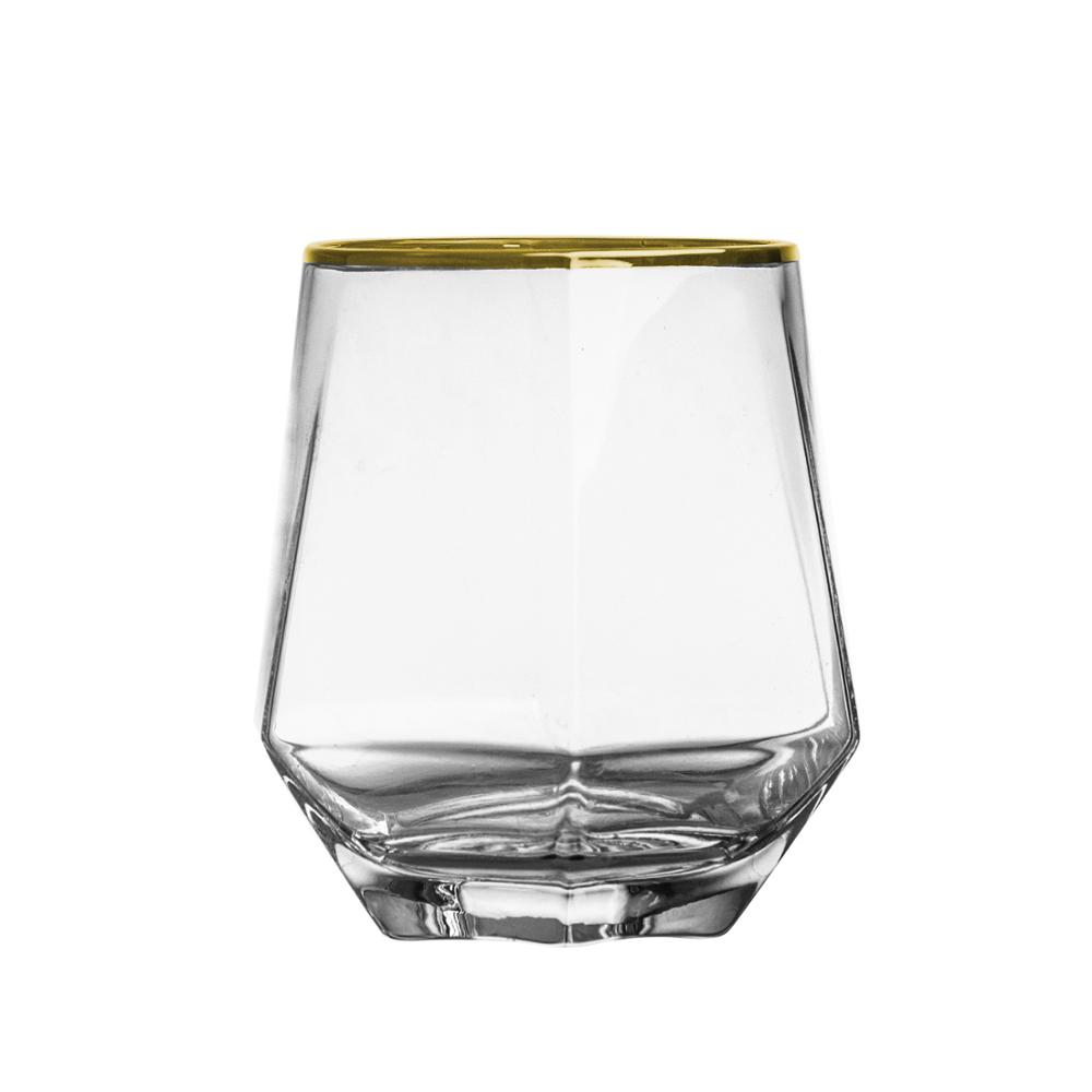 Geometri frostet whiskyglass diamant glass kopp gylden kant gjennomsiktig kaffe melk krus hjem bar farget drikkevarer par: Polert a