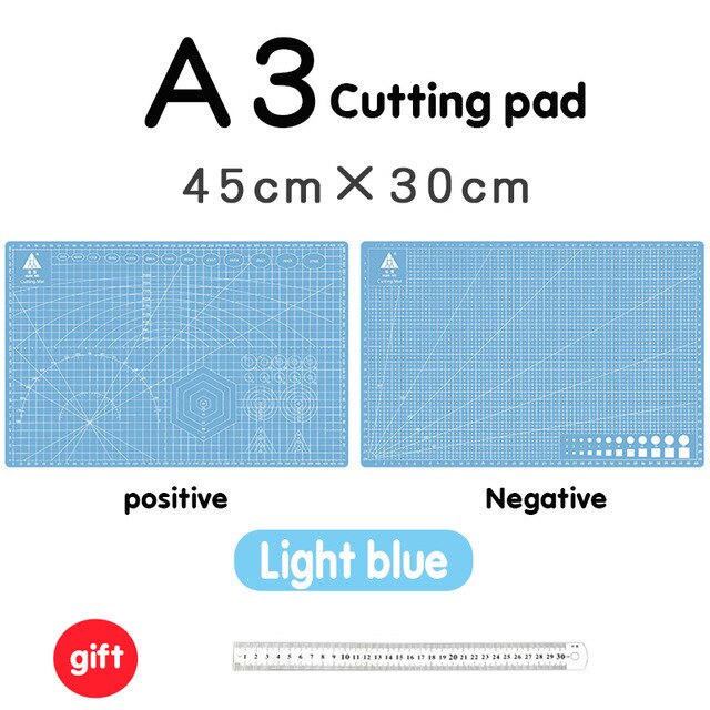 Tabla de cortar A3 de PVC, tapete para Patchwork, herramienta Manual de bricolaje, tabla de grabado de reparación automática de doble cara: Light blue / A3 Mat