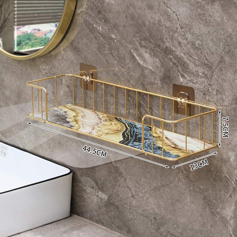 Luxuriöses Badezimmerregal ohne Bohren, Eisen-Wandregal mit Glasplatte Ich bin Marmor-Stil, machen-hoch-Aufbewahrungsregal, Badezimmer-Accessoires: Pflaume