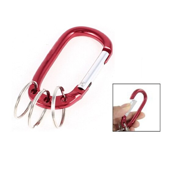 Bordeauxrood, rode aluminium karabijnhaak, 3- delige sleutelhangerketting & internationale klein blauwe draagbare sleutelhanger karabijnhaak