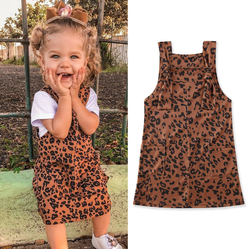 1-6Y Kleinkind Baby Kind Mädchen Leopard Kleid Beiläufige Overall Sommer freundlicher Mädchen Kostümich