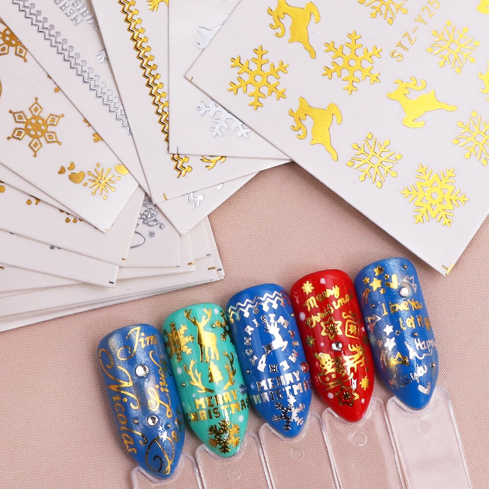 1 st guld silver jul nagelkonst klistermärken vinter snö blomma skjutreglage vatten dekaler för naglar manikyr verktyg lastz-ya -2