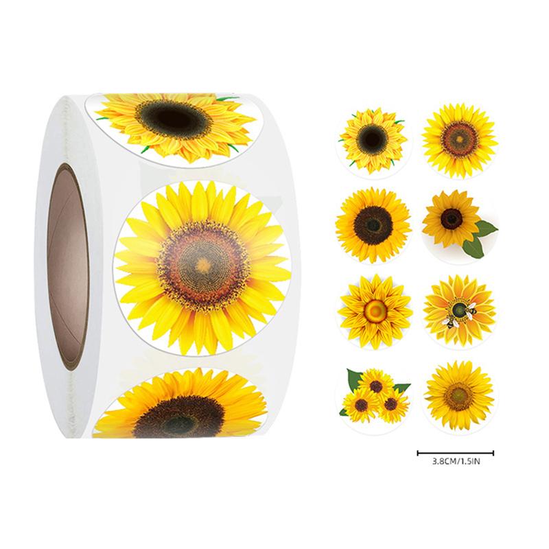 1 Roll Of 500Pcs Delicate Self-Adhesive Stickers Sunflower Sealing Stickers Posters Aesthetic Home Decor