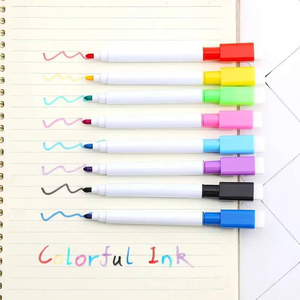 8 Stuks Lytwtw's Whiteboard Pen Creatieve Met Borstel Waterbasis Kleine Uitwisbare Pen School Kantoorbenodigdheden White Board marker: Mixed Color