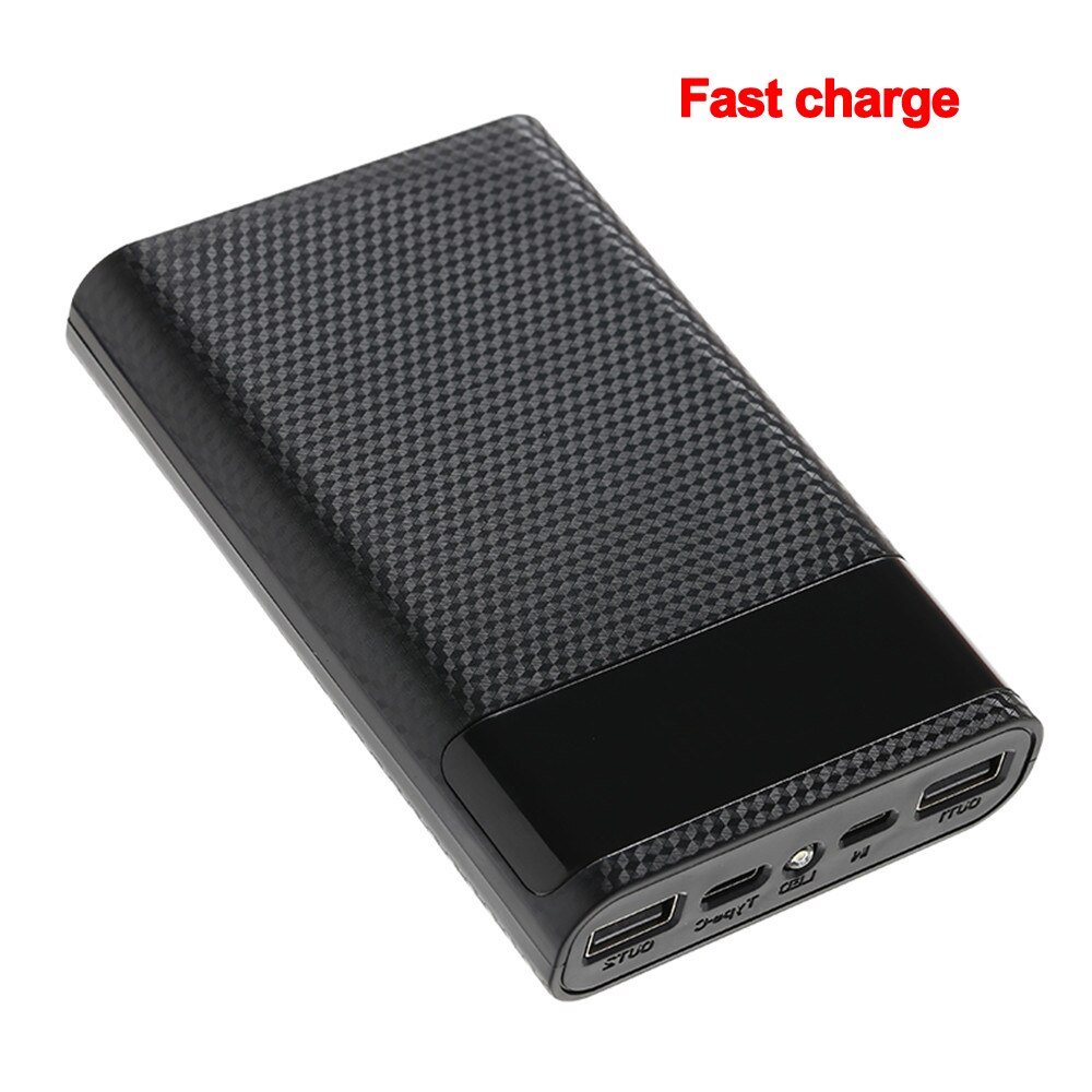 Qc 3.0 Snelle Lading Dual Usb Type C Power Bank Case Diy 4X18650 Mobiele Telefoon 15000Mah batterij Opbergdoos Zonder Batterij: Black QC