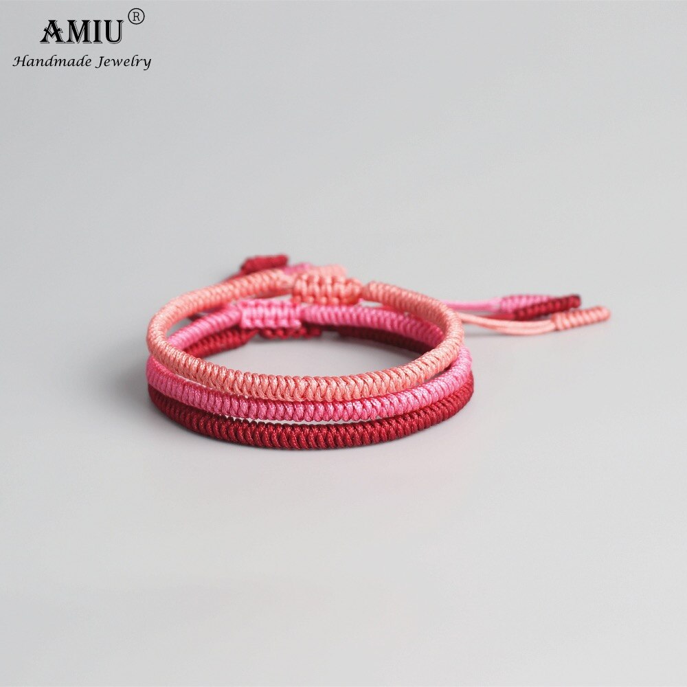 AMIU Tibetischen Buddhistischen Glück Rosa gewebte Tibet Armbänder & Armreifen Für Frauen Männer Handgemachte Knoten Deongare Seil Wünschen Armbinde