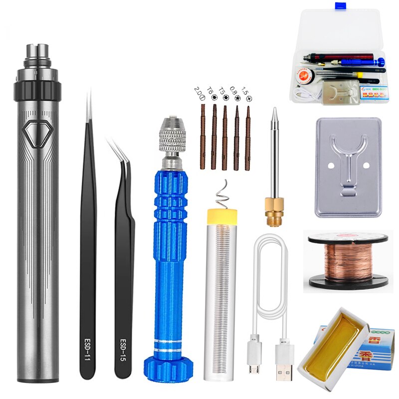 usb battery soldering iron 510 soldering iron 16-piece soldering iron kit storage box adjustable piezoelectric soldering iron: Silver