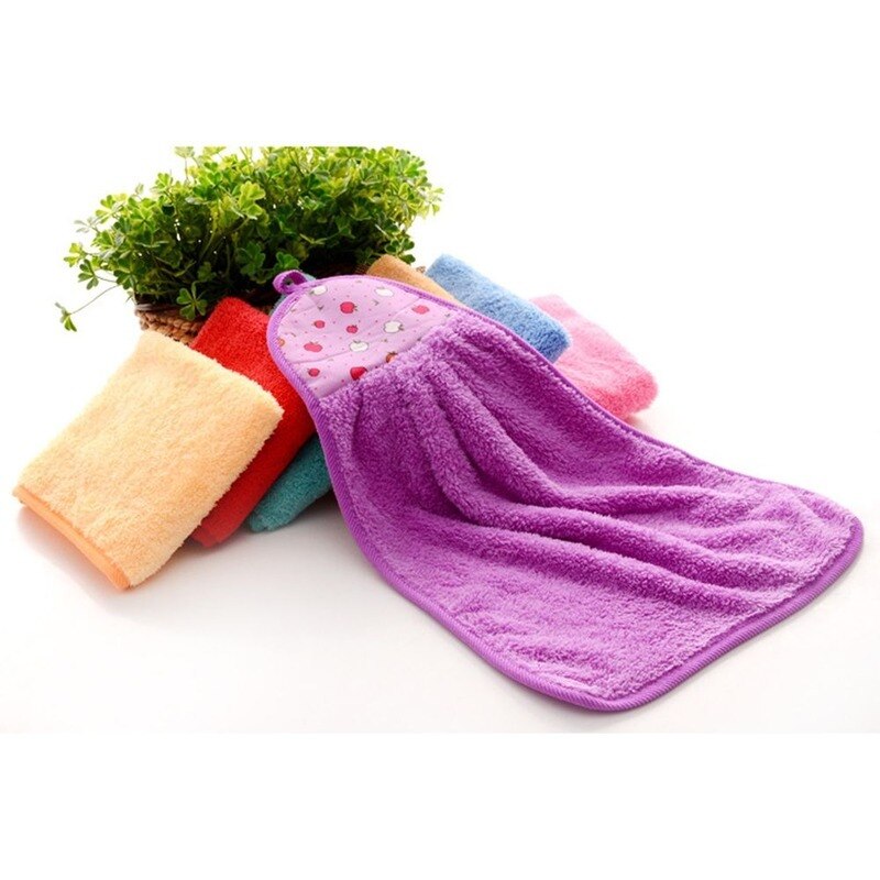 1 pièces petite serviette en peluche pépinière suspendus cuisine salle de bain épais chiffon doux essuyer serviette coton anti-huile-adhésif vaisselle lavage à séchage rapide