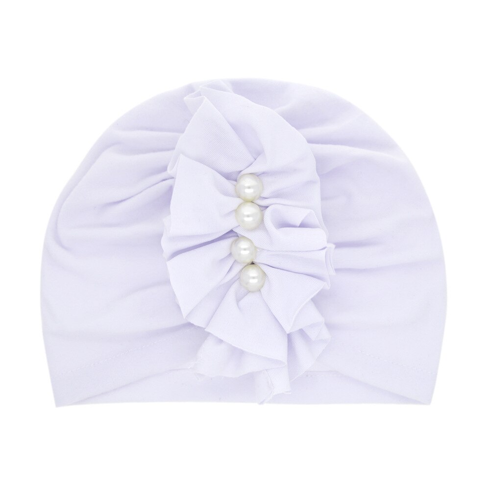 Chapeau imprimé pour bébé fille, 1 pièce, bonnet pour -né, accessoires de photographie en perle, printemps automne: WHITE