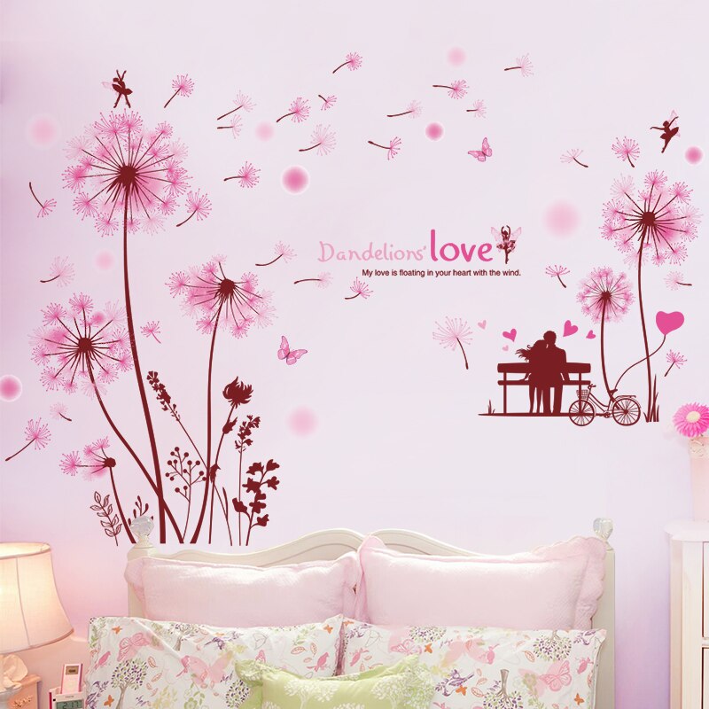[Shijuekongjian] Roze Paardenbloemen Bloemen Muurstickers Diy Caroon Meisje Muurstickers Voor Kinderen Slaapkamer Babykamer Huis Decoratie