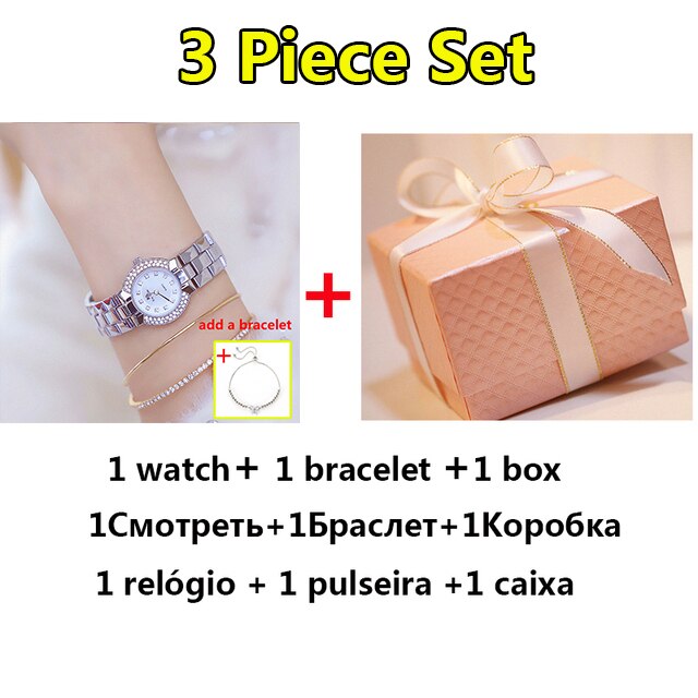 Women Luxury Brand Watch Dress Silver Gold Women Wrist Watch Quartz Diamond Ladies Watches Female Clock Bayan Kol Saati: 3 pcs silver