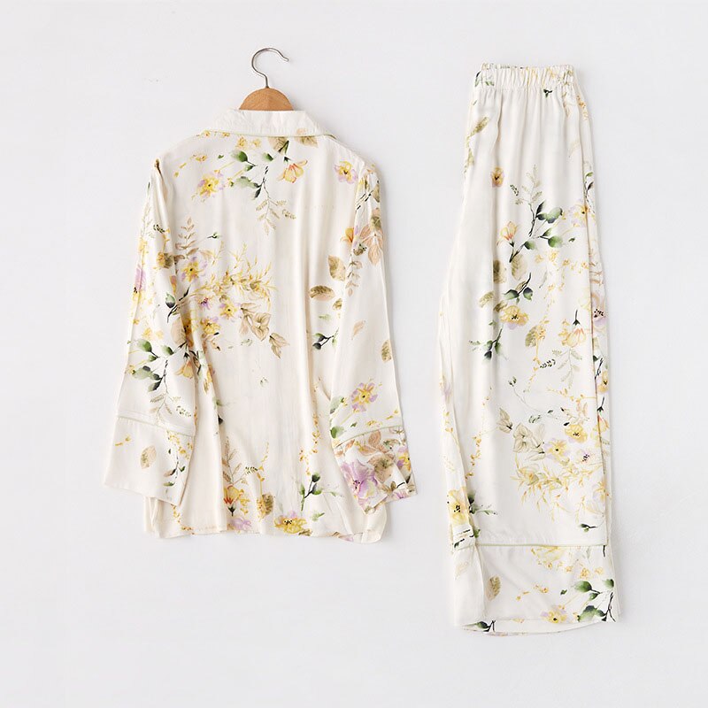 Elegante En Comfortabele Herfst Vrouw Pyjama Set Rose Bloem Afdrukken Pyjama Lange Mouw Lange Broek Vrouwen Set 2 Stuk Pijama