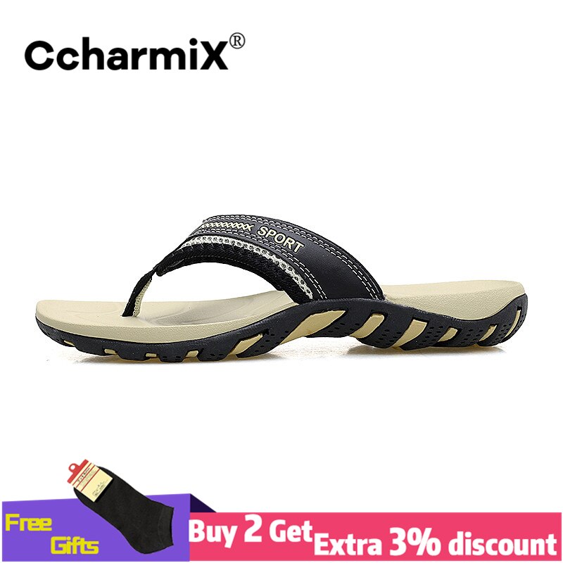 CcharmiX Sommer Männer Schuhe Herren kippen-Flops modisch Anti-Unterhose Leder Männer lässig Schuhe Klassische Massage Strand hausschuhe