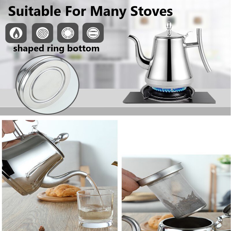 Teapots Commercial Hotel Restaurant Tea Kettle 304 Thick Stainless Steel Teapot Flower Teapot Restaurant With Strainer