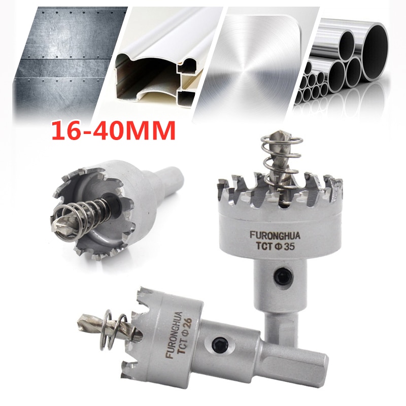 1pcs 16mm-40mm Tungsten Steel Carbide Tipped TCT Drill Bit Metal Cutter Core Hole Saw Metalworking Tool Kit