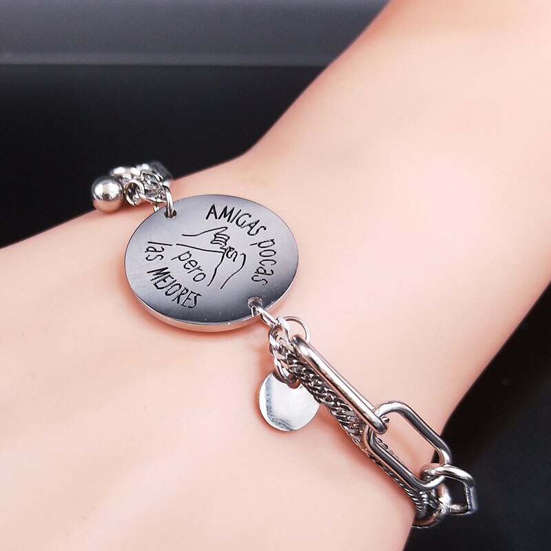 Juntas aomos la cana roestvrijstalen armband bedel beste vriend zilverkleurige kettingarmband sieraden pulseira feminina  b1827