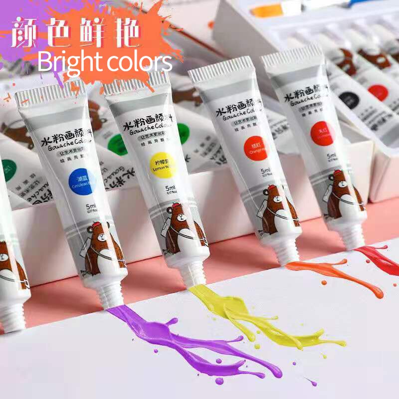Gouache paint set for beginners 24/12 color students with children washable kindergarten drawing blackboard pigment art supplies