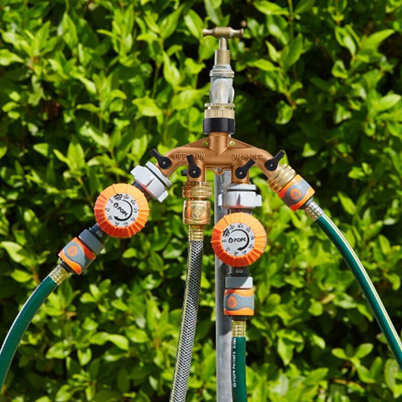 4- veis messing hageslange splitter kraftig hage kran slange adapter dyse bryter kontakt med 4 stengeventiler for hage