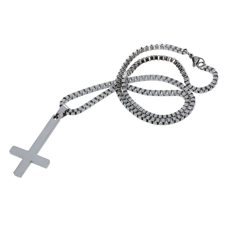 Silver 316L Stainless Steel Inverted Cross Titanium steel Pendant Necklace Lucifer Satan Vintage Punk Jewelry