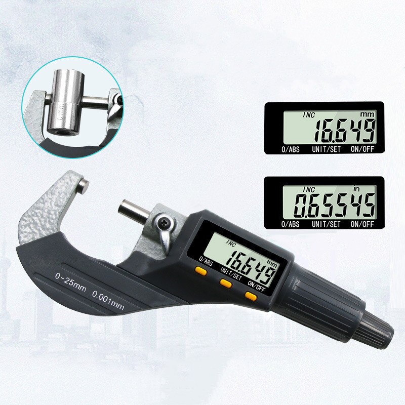 0-25 mm Electronic Outside Micrometers 0.001mm with Extra Large LCD Screen Digital Micrometer Electronic Digital Measure Tools