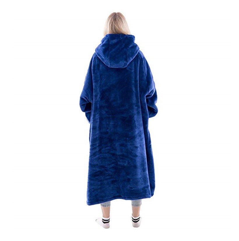 Super Long Oversized Blanket HoodieWinter Hooded Wearable Family TV Blanket with Sleeves Thicken Sherpa Fleece Hoody Sweatshirt: Royal Blue