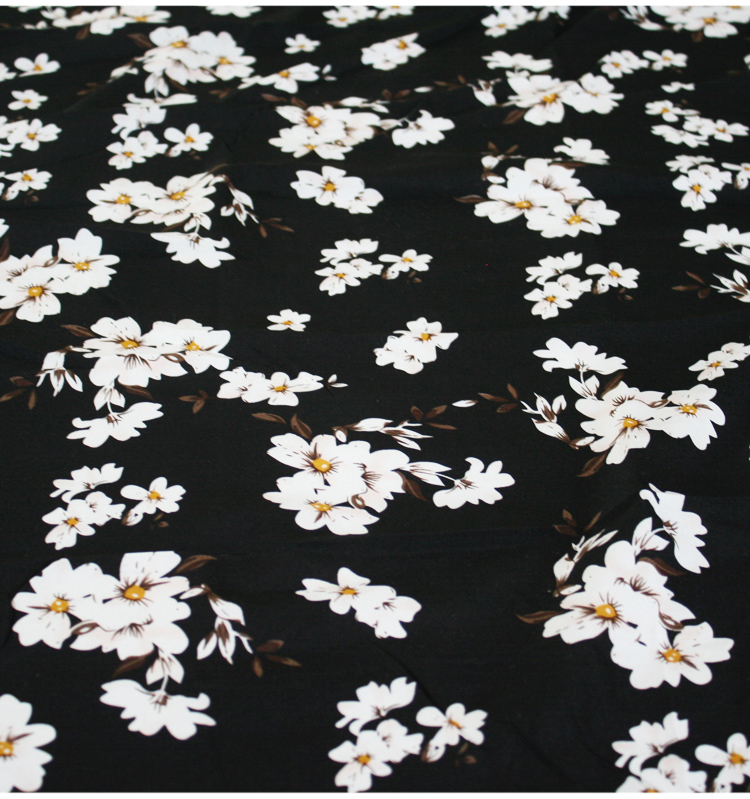 Magnolie blume gedruckt stoff Meter 145 cm nicht-perspektive Chiffon stoff Material weiche schal kleid schwarz stoff Art stoffe