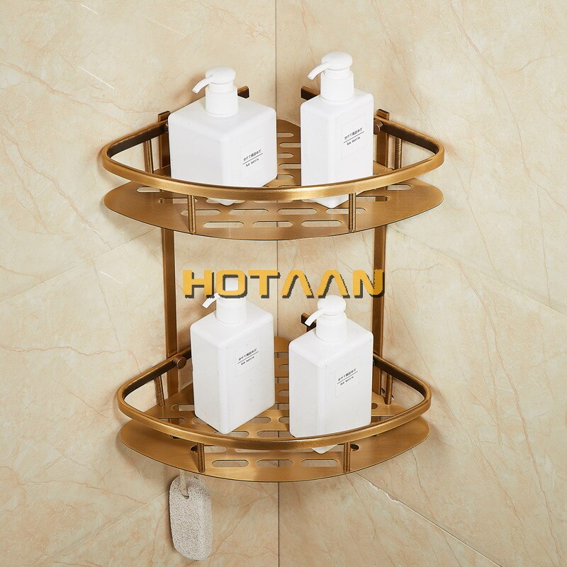 , soporte de cesta para ducha de baño de aluminio con acabado antiguo montado en la pared, soporte de canasta para champú, YT-7004-B de doble capa de