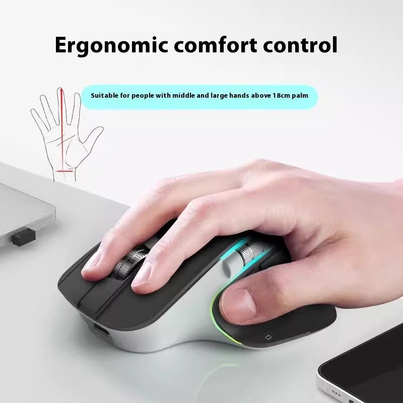 Acer Omr225 Gamer-Maus, 3-Modus, kabellose Bluetooth-Maus, Dual Scroll, ergonomische Maus, individuelle Programmierung, Gaming-Mäuse, Büromaus